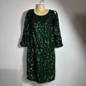 Sequin NWOT  Sparkling Green 3/4 open sleeve fully lined Size 12